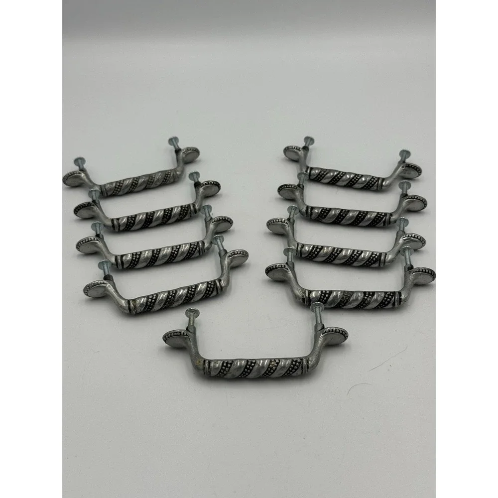 (9)‎ Vtg Silver Tone Beaded Striped Ribbon Cabinet Drawer Pulls